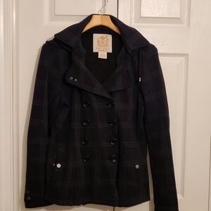 Vintage Wet Seal Women's Black Plaid Pea Coat